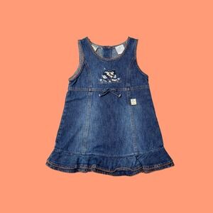 Vintage Mickey and Minnie Mouse Denim Dress with Ruffle Trim, Size 3T